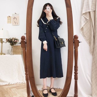 Váy đầm ulzzang dáng dài cổ tiểu thư ren phối nút ORDER - kèm ảnh thật