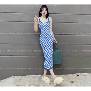 Đầm Body 2 dây Caro viền