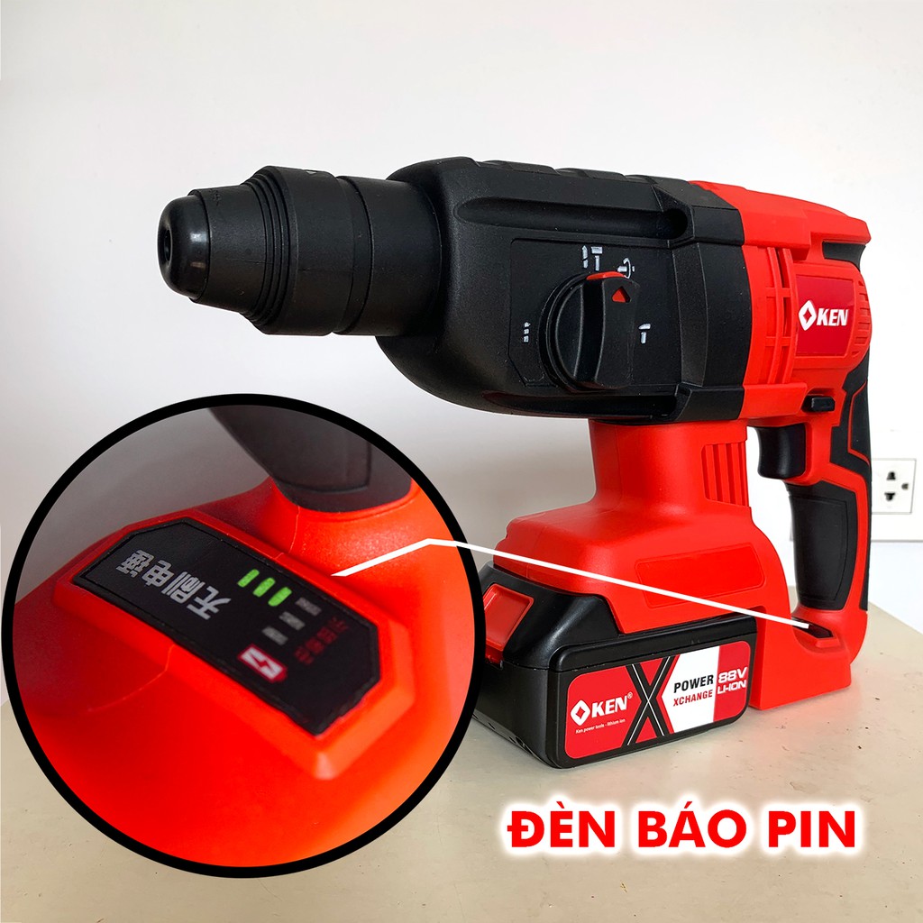 MÁY đục khoan chuyên bê tông dùng pin KEN 88V - ĐỘNG CƠ TỪ KHÔNG CHỔI THAN - 100% LÕI ĐỒNG