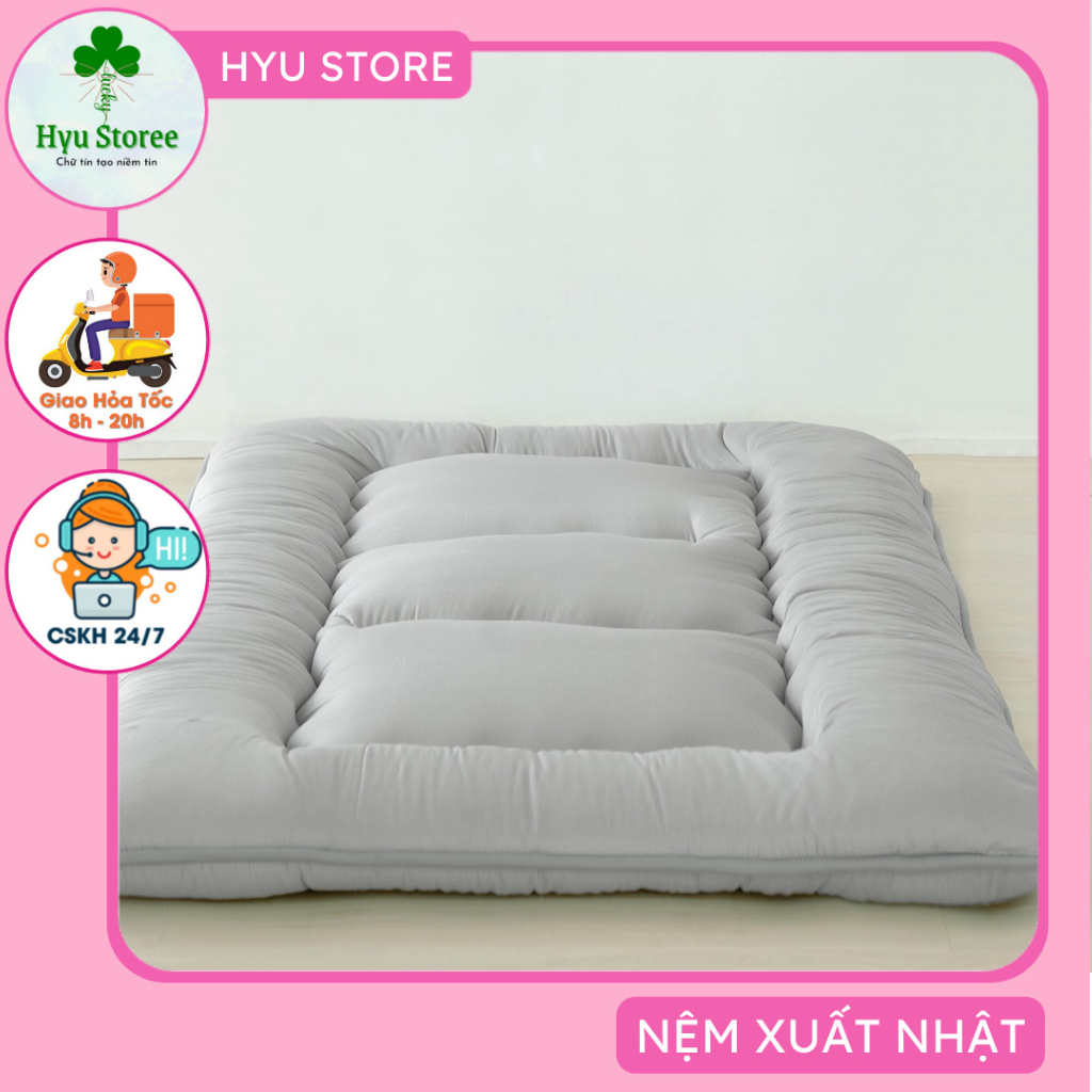 Nệm topper xuất Nhật nệm gấp 7cm không xẹp 160cm X 200cm màu xám chất lượng cao hàng xuất nhật