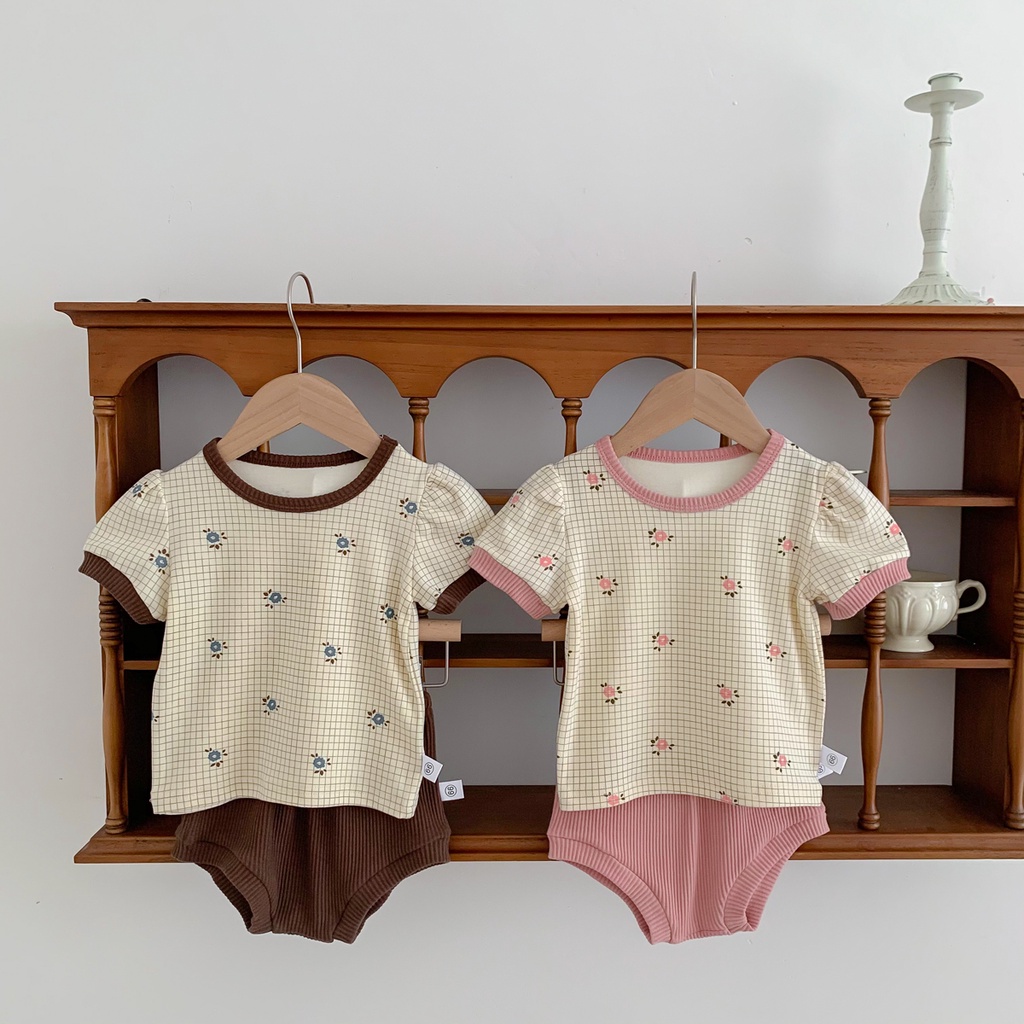 Set Áo Thun Tay Ngắn Và Quần Short Họa Tiết Hoa Thời Trang Mùa Hè Cho Bé