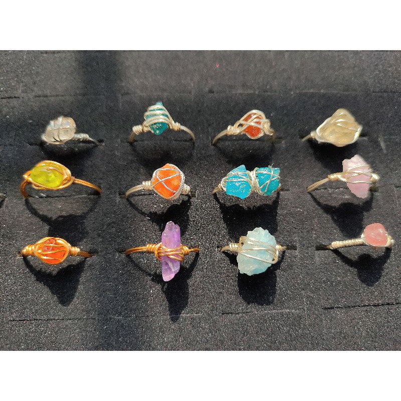 Nhẫn đá thô handmade apatite/blue fluorite/Garnet/rose quartz/kunzite/sunstone