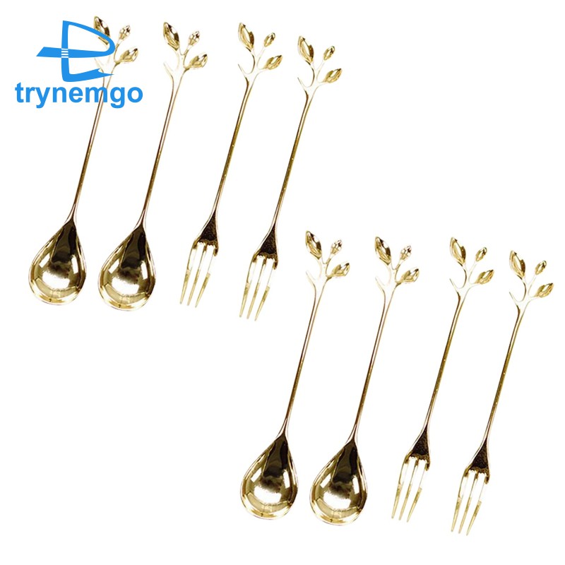 Tableware Gold Leaf Coffee Spoon Fork 4 Forks), 4.7 In