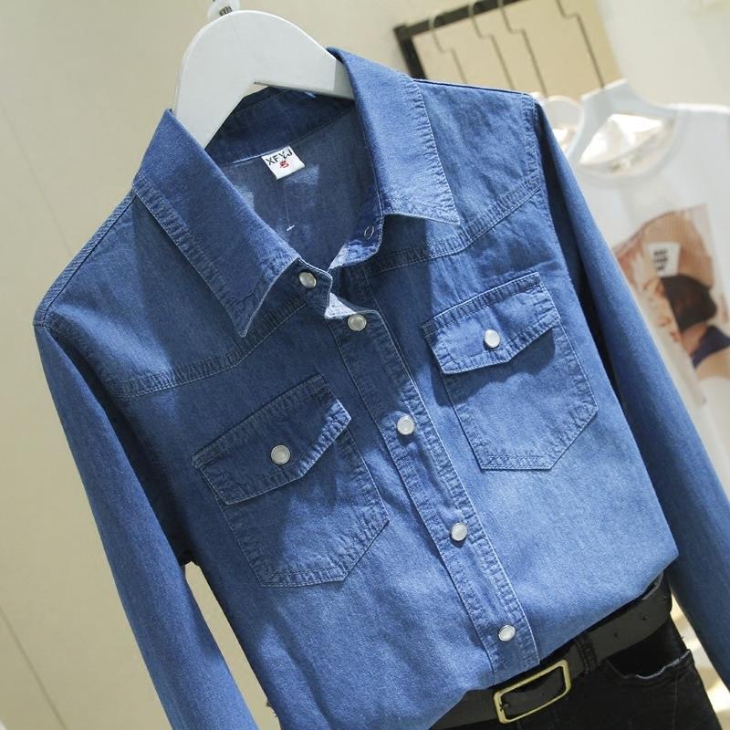 Áo Sơ Mi Denim Dài Tay Phong Cách Hàn Quốc Thời Trang Cho Nữ