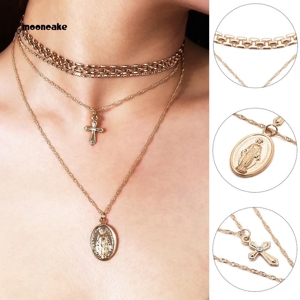 Vòng cổ choker nhiều lớp mặt thánh giá chúa Jesus thời trang