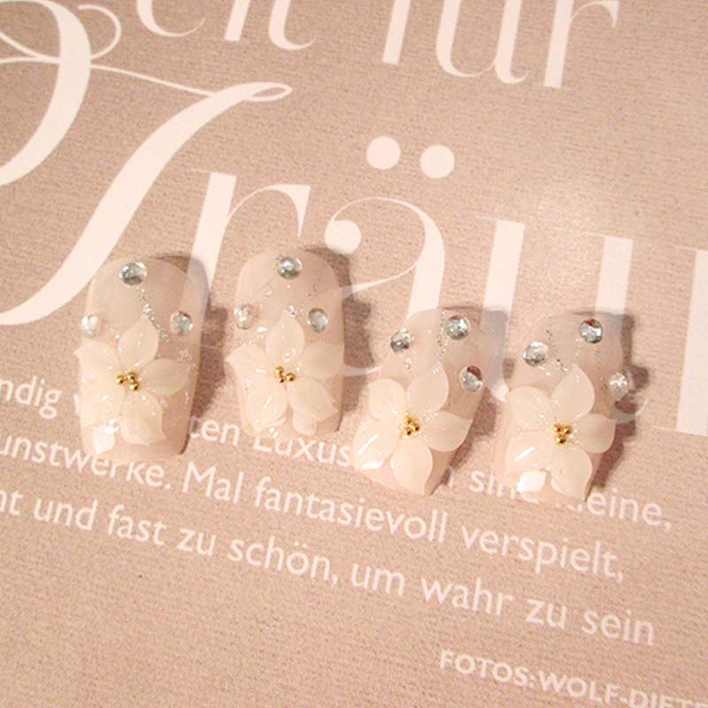 Set 24 móng tay giả đính hoa trang trí móng 3D cho  cô dâu