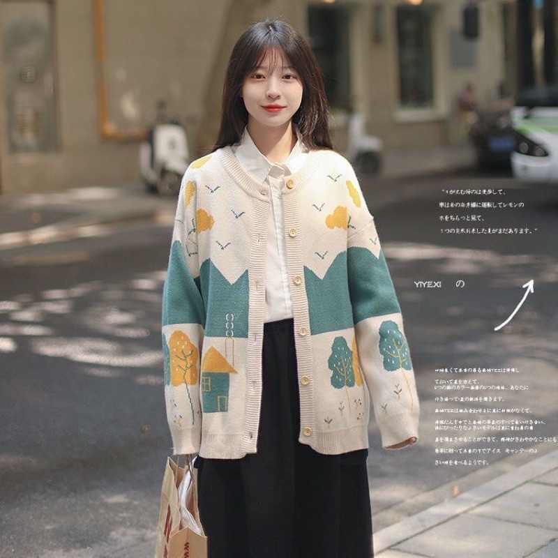 Áo Cardigan len hoạ tiết dễ thương