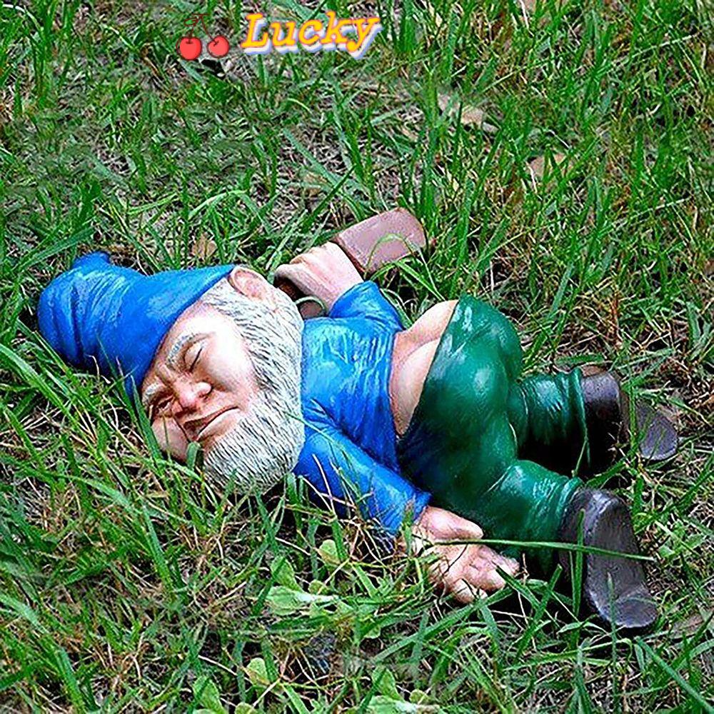 LUCKY For Outdoor Decor Funny Drunk Dwarf Yard Weather Resistant Gnomes Statue Sculpture Ornaments Resin Figurine Lawn Patio Home Decor/Multicolor