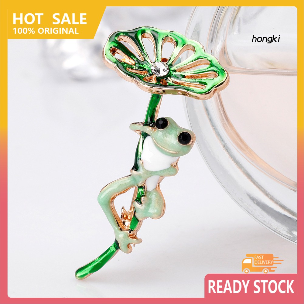 Trâm Cài Áo Hình Chú Ếch Và Lá Sen Có Đính Đá