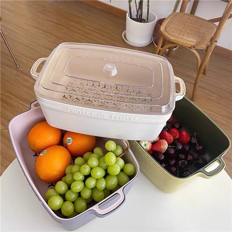 Chậu/Thẩu/Tô/Rổ 2 Ngăn đựng trái cây style hàn quốc màu pastel xinh xắn