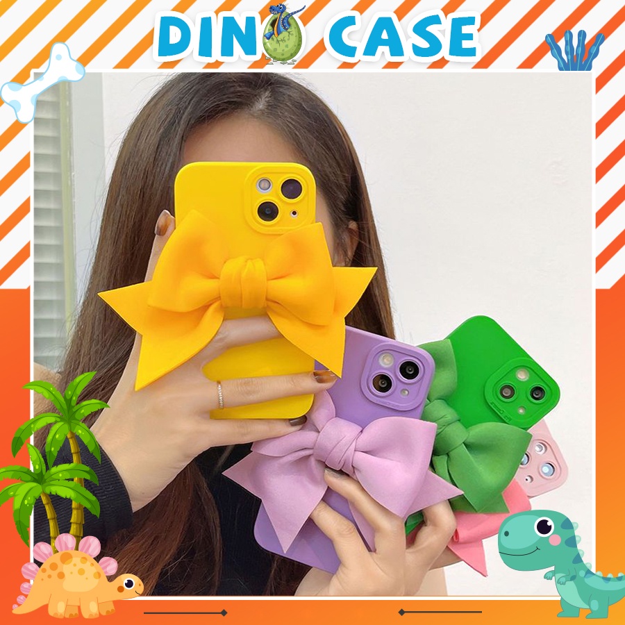 Ốp lưng i phone procamera gắn nơ vải có 9 màu 7plus/8plus/x/xs/xsmax/11/12/13 pro/max/plus/promax- Dino case 2