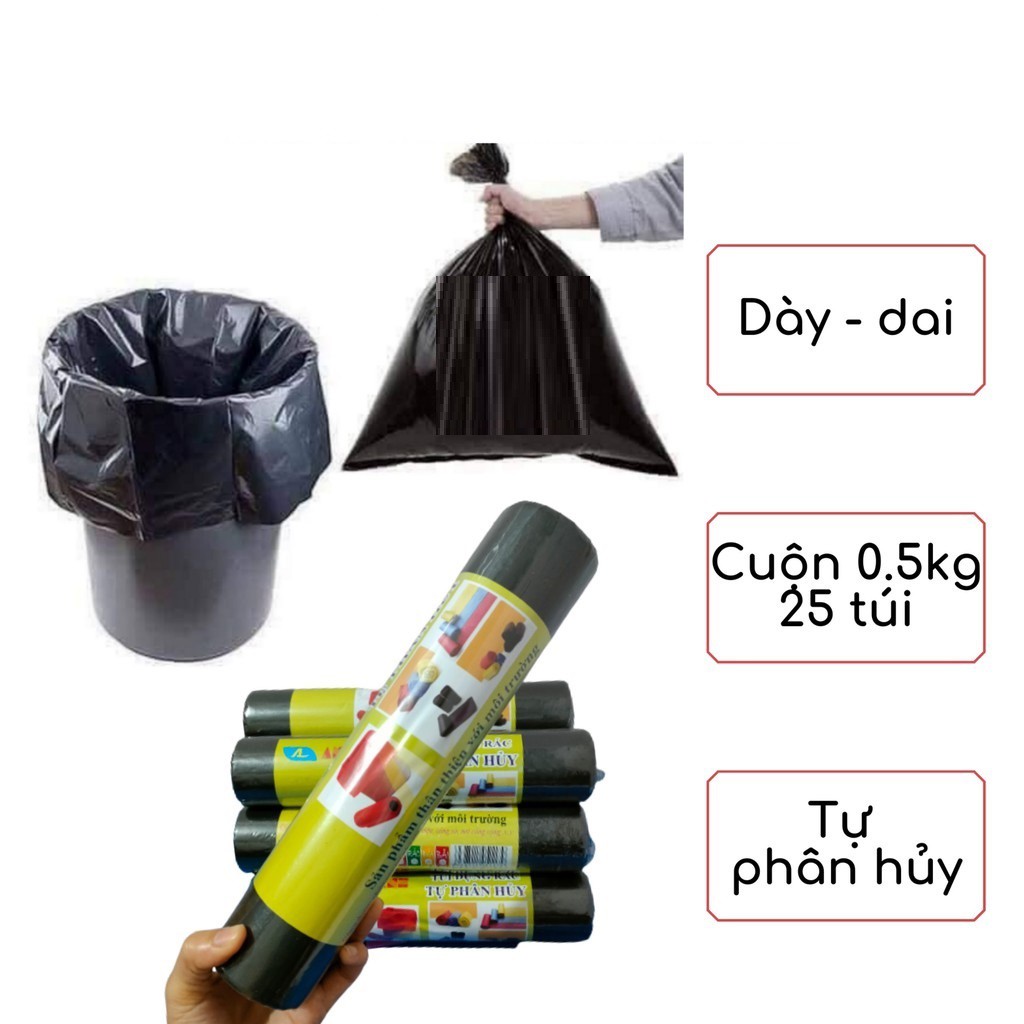 Túi đựng rác sinh học tự phân hủy túi niêm phong gói hàng có quai xách tiện lợi đảm bảo vệ sinh môi trường