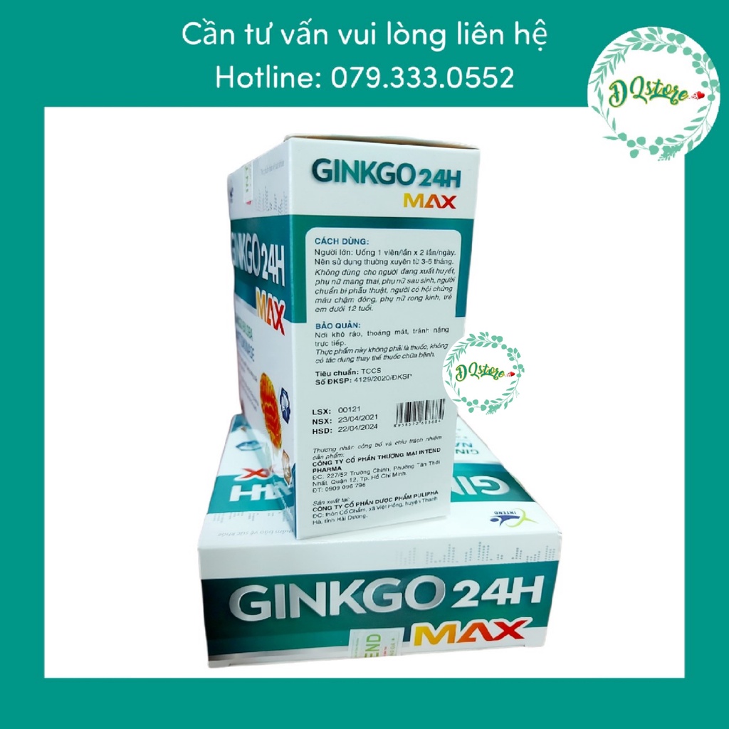 GINKGO 24H max Hoạt huyết dưỡng não - hộp 100 viên
