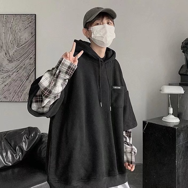 Áo hoodie Giả Hai Lớp Tay Dài Phong Cách Hong Kong Thời Trang Cho Nam Và Nữ áo hoodie nỉ from rộng hoodie basic dài tay simple áo hoodie unisex fashion áo hoodie nam nữ  Hàn Quốc áo hoodie form rộng