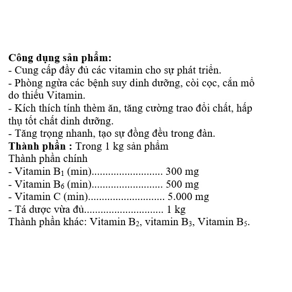 B.Complex C siêu vỗ béo cho gà, bồi dưỡng gói 100g
