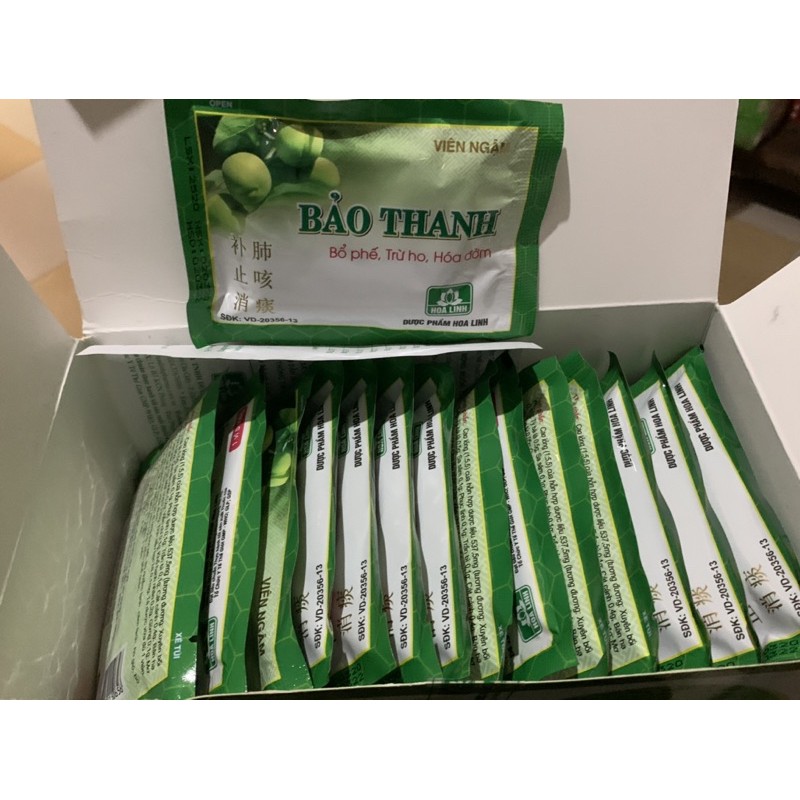 Viên ngậm Bảo Thanh - 1 hộp 20 gói x bịt xanh lá 1 vĩ 5 viên