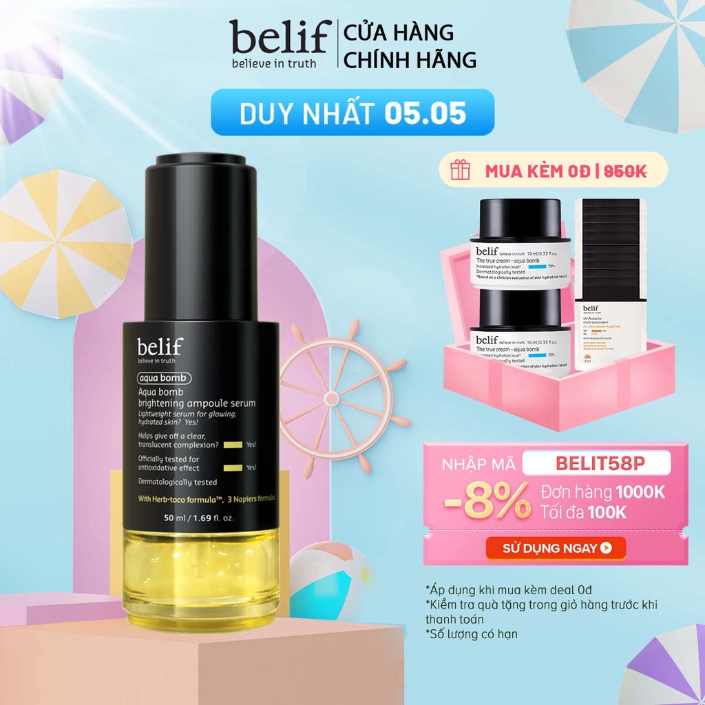 [Mã COSLG5 giảm 10%]Tinh chất dưỡng trắng da chống oxi hóa Belif Aqua Bomb Brightening Ampoule Serum 50ml