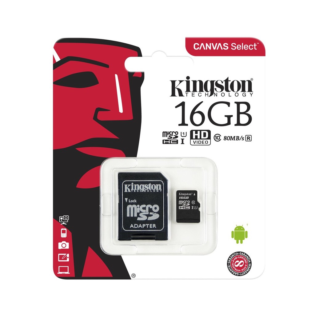 Thẻ nhớ micro SDXC Kingston 16GB Canvas Select Plus upto 100MB/s + Adapter | BigBuy360 - bigbuy360.vn