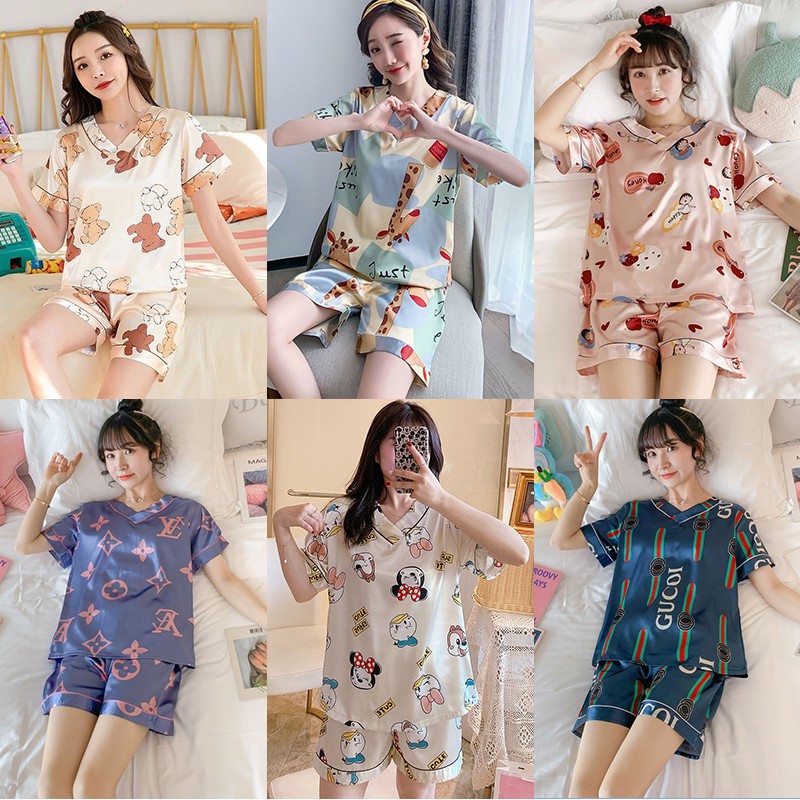 Bộ Đồ Ngủ Vải Satin In Họa Tiết Gợi Cảm Cho Nữ | WebRaoVat - webraovat.net.vn