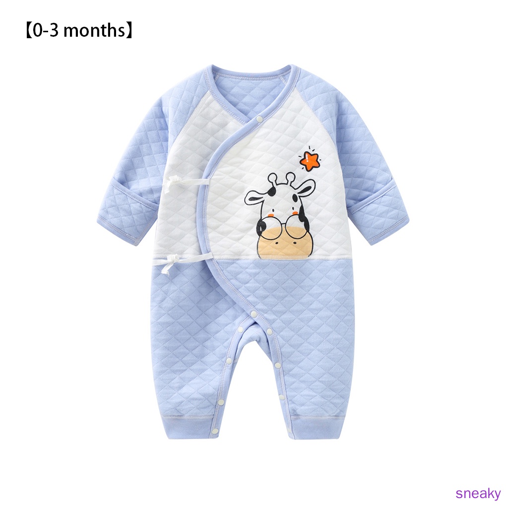 Bộ Áo Liền Quần Cotton Tay Dài Giữ Ấm Mùa Đông Cho Bé Sơ Sinh 52cm