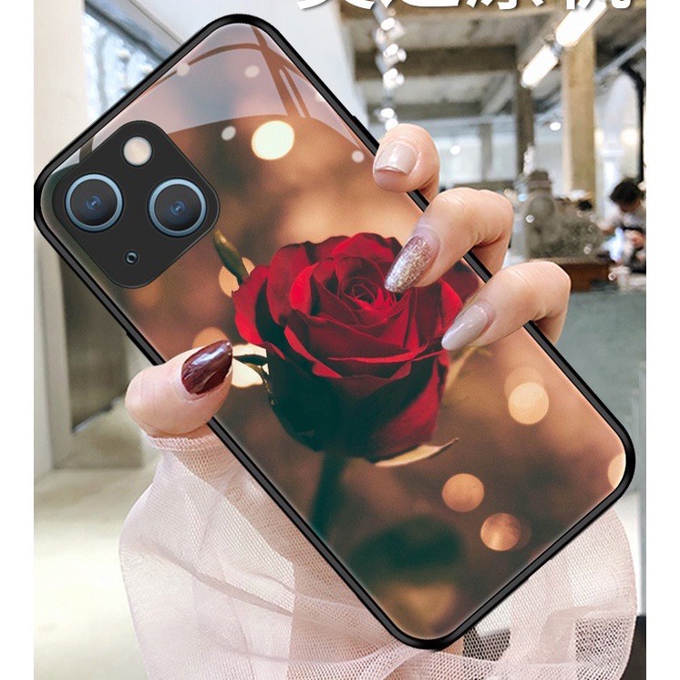 Ốp lưng Điện Thoại Kính Cường Lực In Hình hoa hồng thanh lịch cho iphone 6,7,8,X,11,12,13 pro max, xs max 7 plus, 11 pro