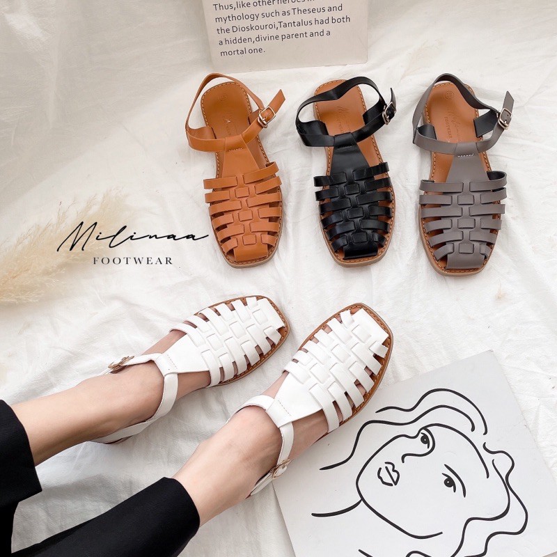 SANDAL NỀN NÂU RỌ BÍT MŨI SÁU DÂY F0098