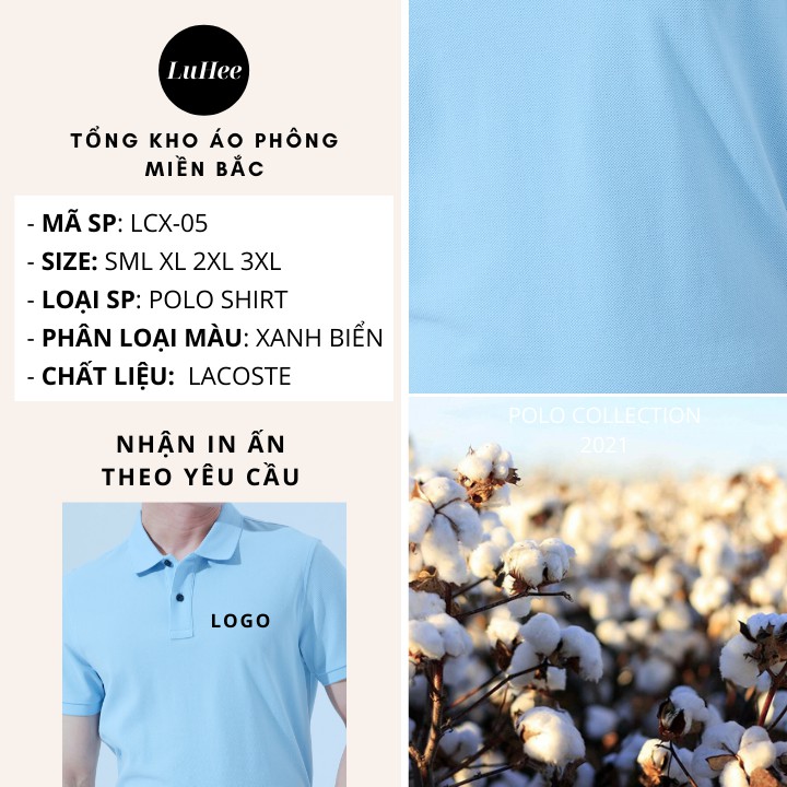 Áo phông Trơn Nam Nữ - Áo thun POLO màu XANH BIỂN ngắn tay có cổ, Vải LACOSTE Cá sấu 4 chiều CAO CẤP, IN ẤN theo yêu cầu | BigBuy360 - bigbuy360.vn
