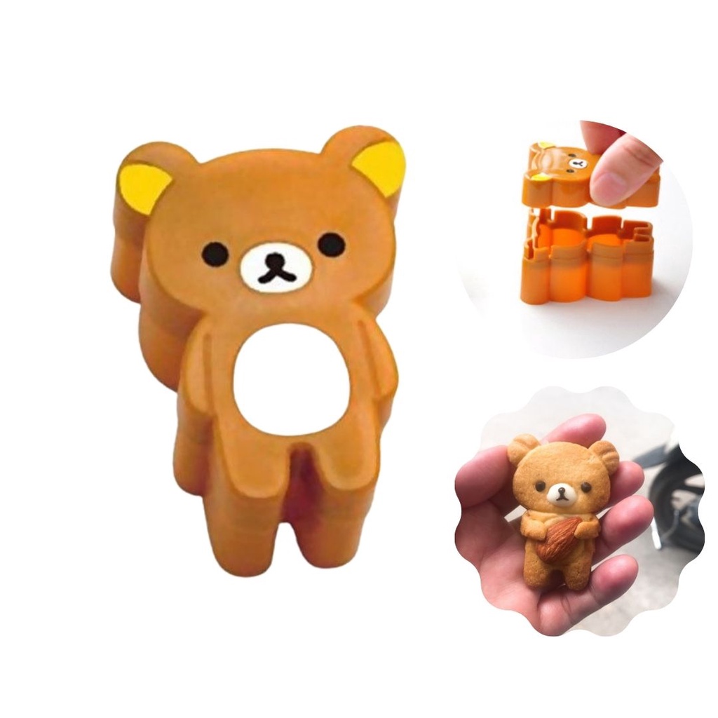 Khuôn gấu 3D, khuôn làm bánh quy hình chú gấu màu nâu, tạo hình bánh sanwich dễ thương