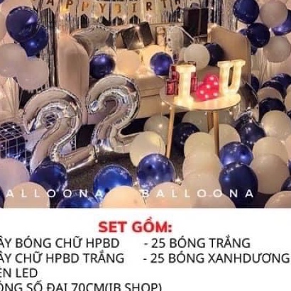 Combo set bóng trang trí sinh nhật HN08 Tặng 2 Dây Đèn Led