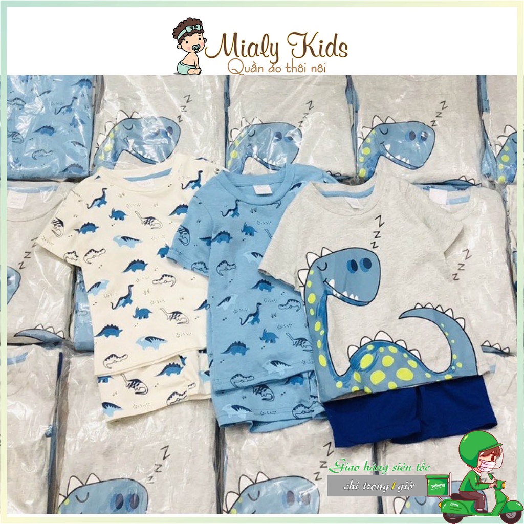 Bộ thun cộc tay hè khủng long bé trai (7-22kg), Set 3 bộ mặc nhà cotton cổ tròn họa tiết ngộ nghĩnh chất mềm mát