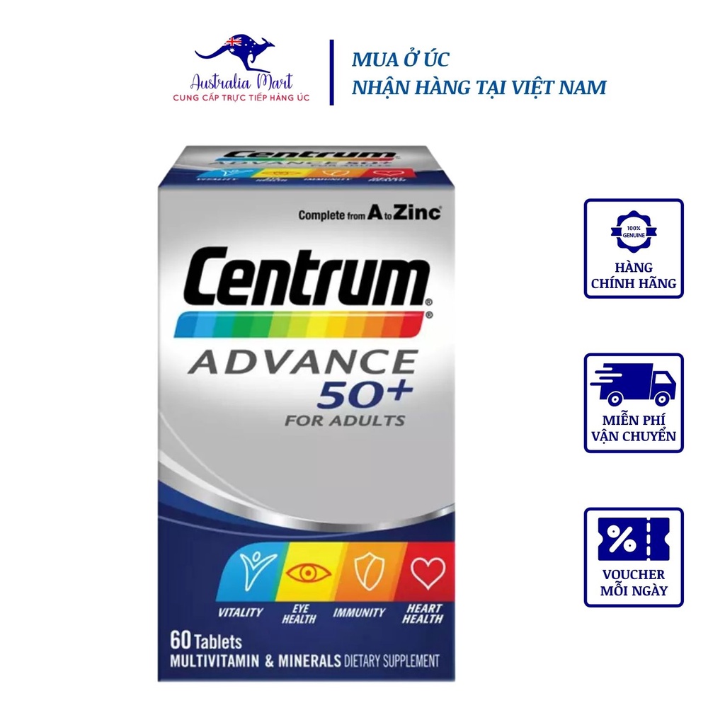 Viên Uống Centrum Advance 50+ For Adults Bổ Sung Vitamin Tổng Hợp Tốt Cho Sức Khỏe Và Xương Khớp 60 Viên
