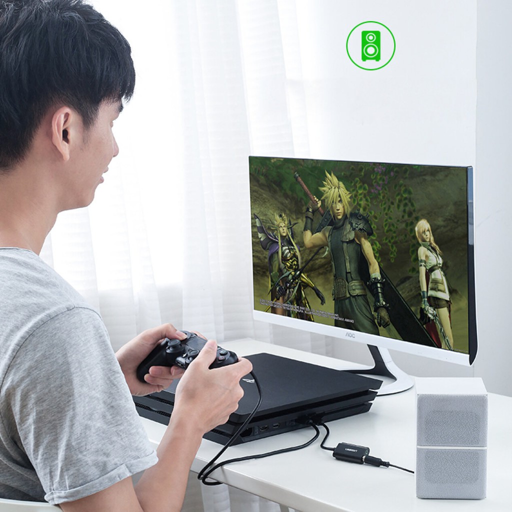 Dây USB 2.0 mở rộng sang đồng thời 2 cổng 3.5mm cho tai nghe + mic UGREEN US205