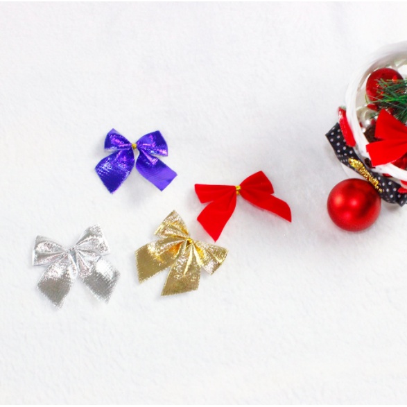 Set 12 Nơ Bướm Treo Trang Trí Cây Thông, Trang Trí Giáng Sinh Màu Đỏ