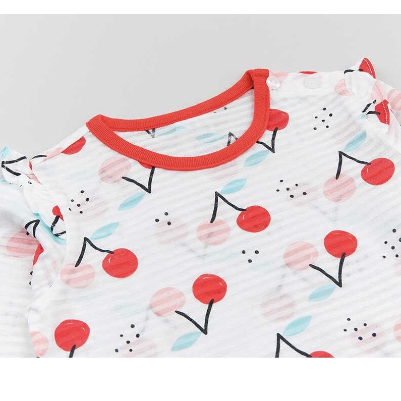 Bộ Dài Tay Cao Cấp Bé Gái Nội Địa Hàn Quốc Của Hãng Corrdii, Chất Cotton Giấy Organic, Mẫu Cherry