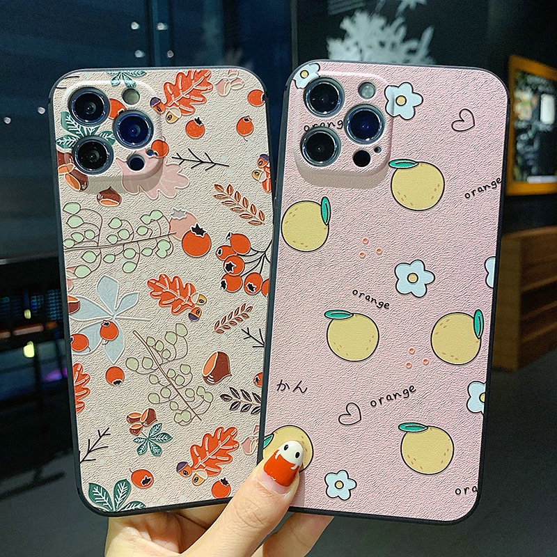 Ốp điện thoại tpu mềm họa tiết lá/ cam 3d cho Samsung Galaxy S21 S20 S10 S9 S8 Note 20 10 9 8 Plus Ultra Fe Lite