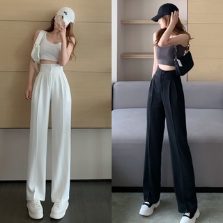 Quần ống rộng cạp cao dài 100cm quần ống suông lưng cao 2 khuy tôn dáng