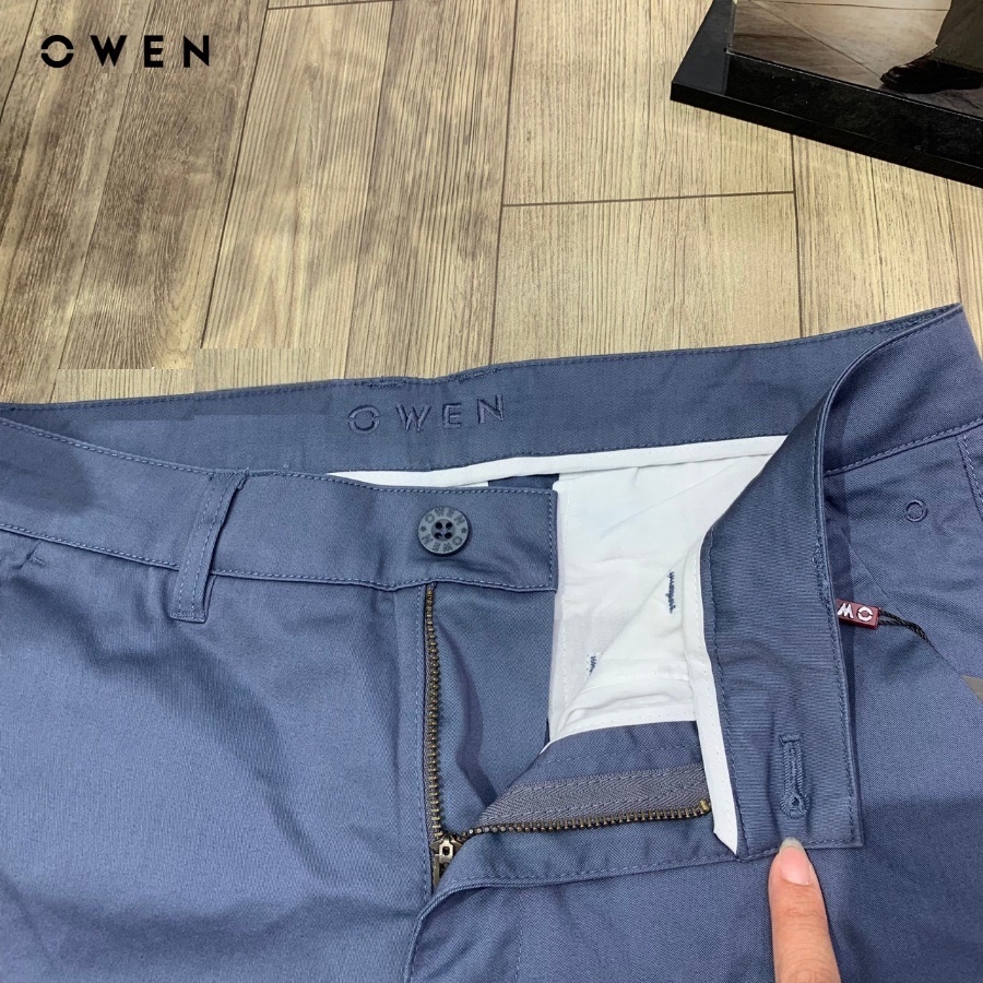 Quần dài kaki nam Owen QKSL220499 khaki công sở cao cấp màu xanh da trời đậm dáng slim fit ôm nhẹ vải thô cotton mềm mát