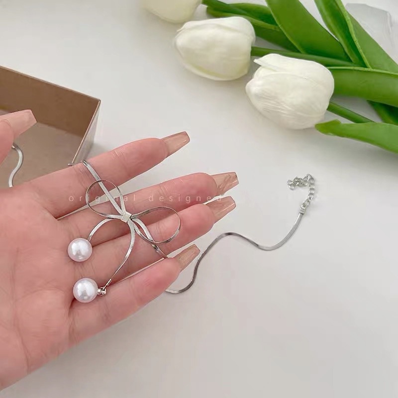 Vòng Cổ Choker Mặt Nơ Bằng Kim Loại Bạc Thời Trang Khí Chất Và Cao Cấp