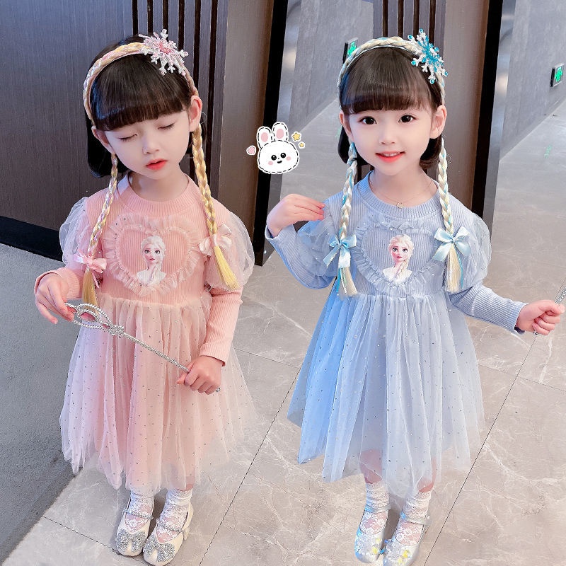 Đầm Công Chúa Elsa Tay Dài Phong Cách Hàn Quốc Cho Bé Gái