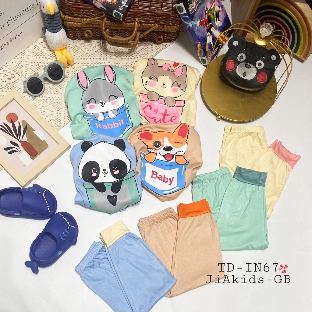 Bộ Dài Tay MINKY MOM THUN LẠNH Giáp Năng Phối Màu Bo In Hình Dễ Thương Cho Bé TD-IN67