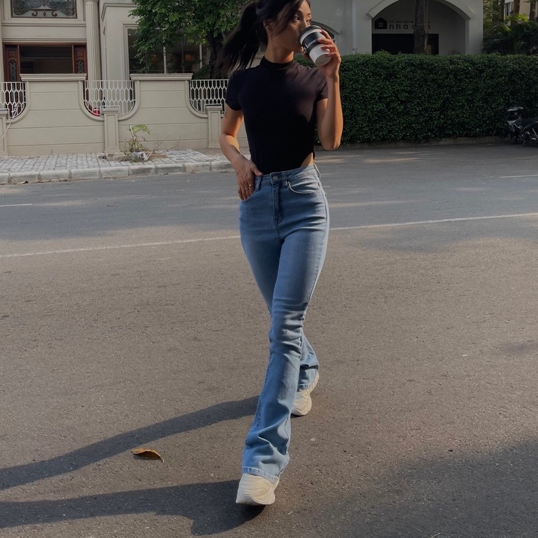 Quần jeans nữ ống loe dài 101-104cm  (Z100) màu xanh nhạt, có bigsize 30-31
