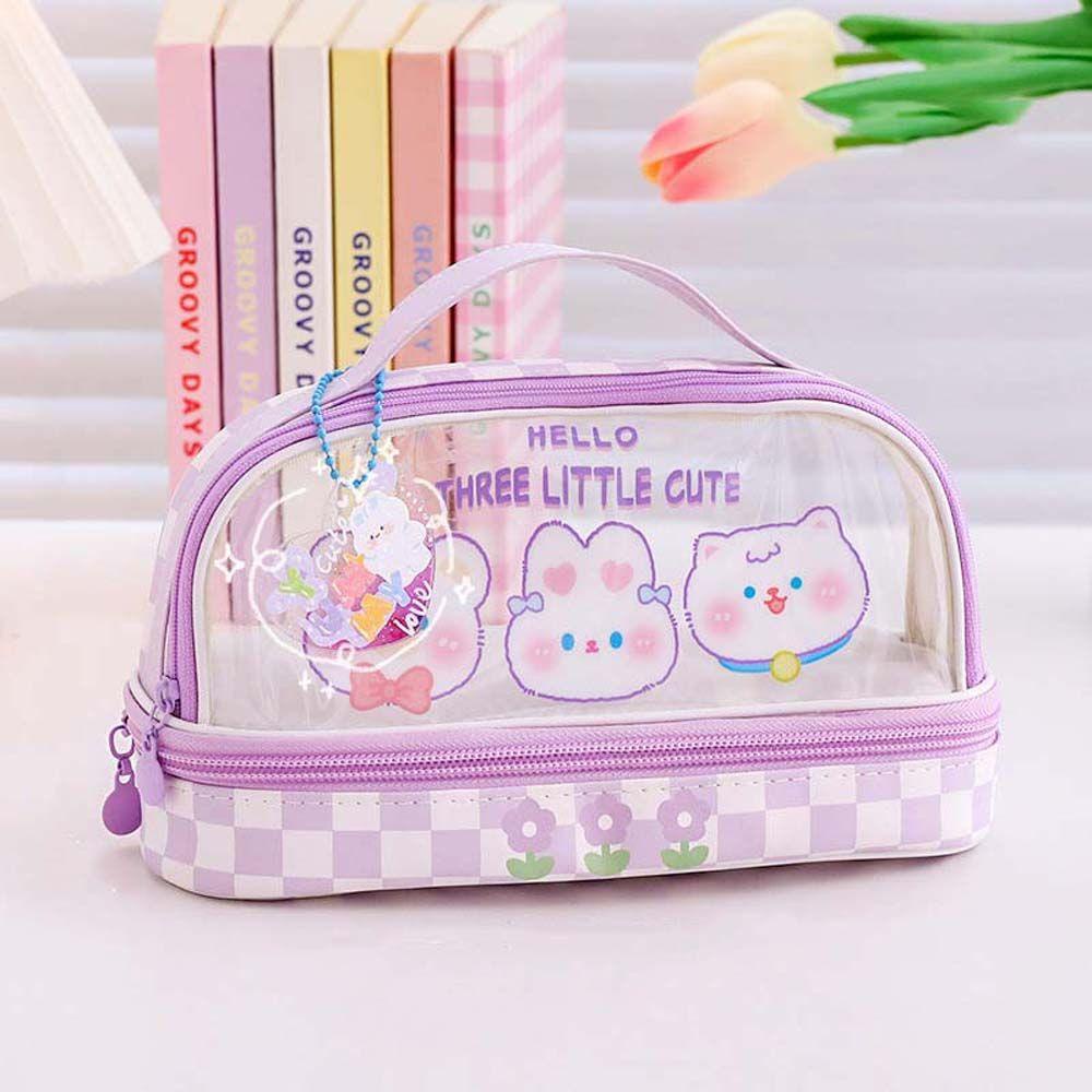 Túi Đựng Bút Chì Sức Chứa Lớn Họa Tiết Thỏ / Gấu Hoạt Hình Phong Cách Nhật Bản Cho Học Sinh Ốp