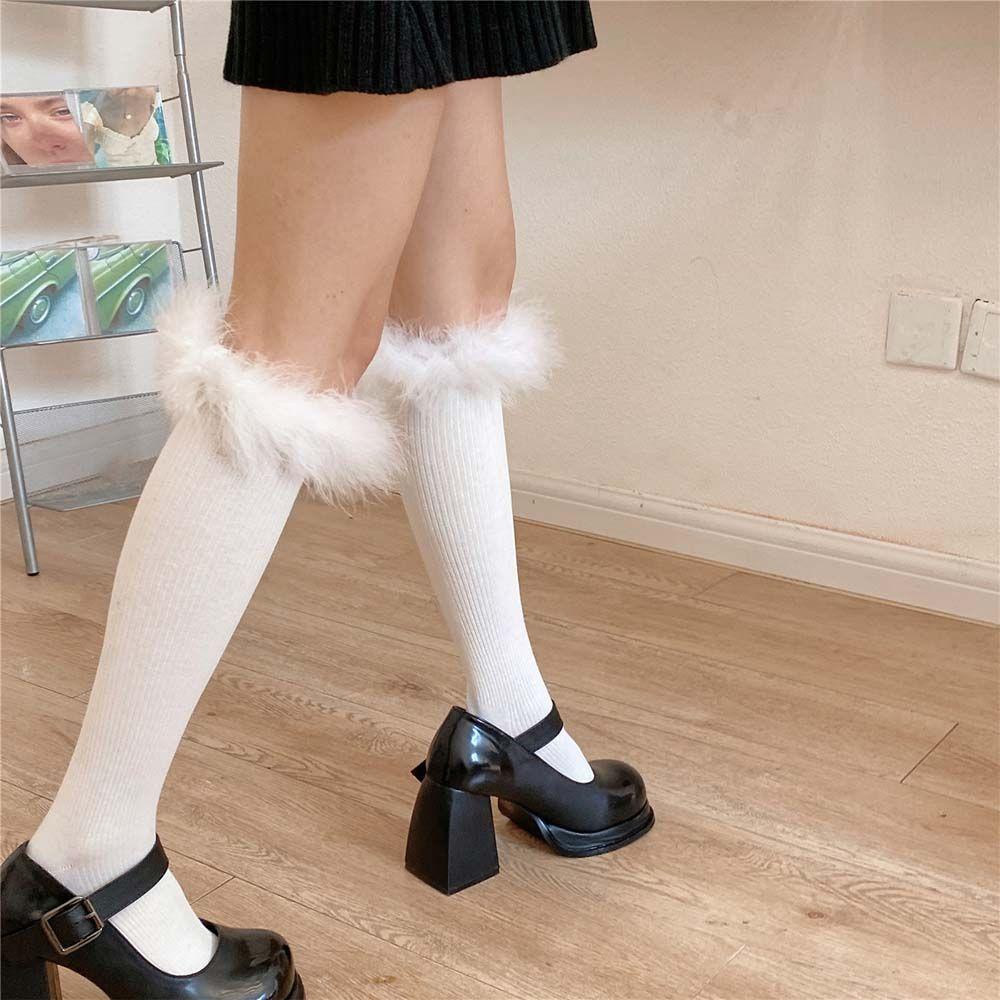 AROMA Tất Bắp Chân Cotton Dệt Kim Màu Sắc Đơn Giản