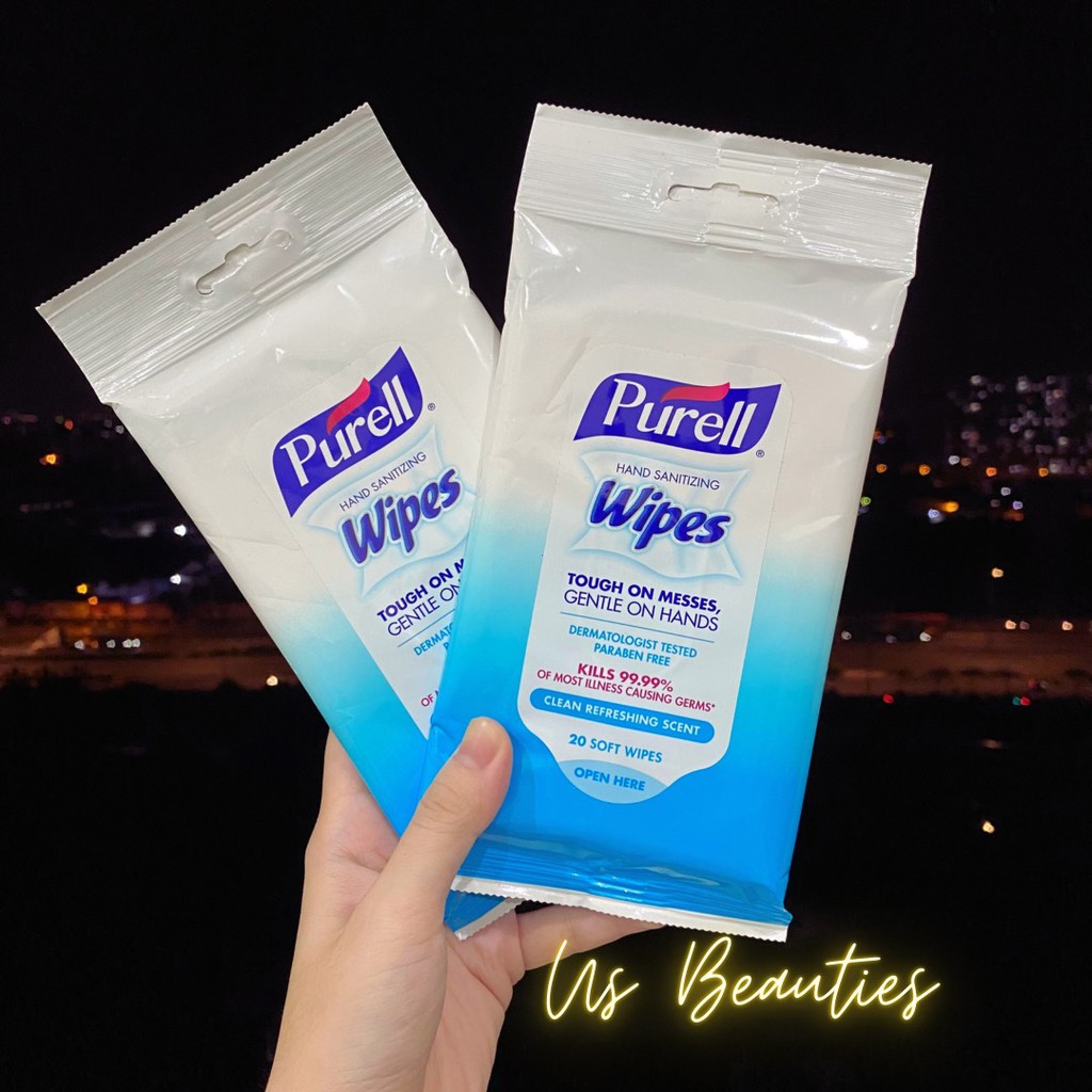 Khăn Ướt PURELL Hand Sanitizing Wipes, Clean Refreshing Scent, 20 Ct Travel Pack