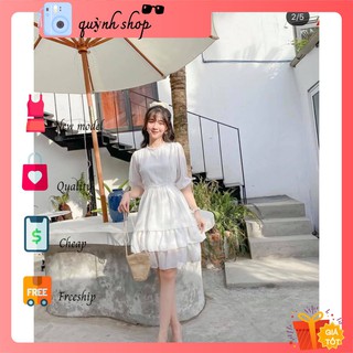 [kèm hình thật] đầm babydoll trắng xòe tầng hàng loại 1 siêu đẹp