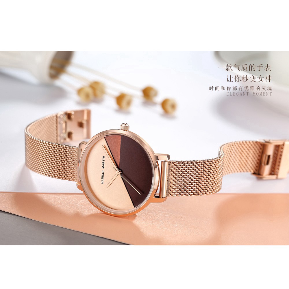 Đồng hồ nữ Hannah Martin 100% Original Women's Watches Fashion Quartz Stainless steel Strap mesh Girl Watch COD Chronograph Wrist watches Gift Birthday 133