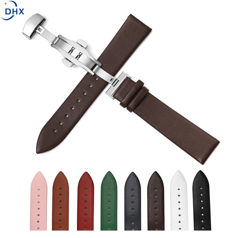 Dây đeo đồng hồ bằng da bò siêu mỏng kích thước 10-22mm 20mm