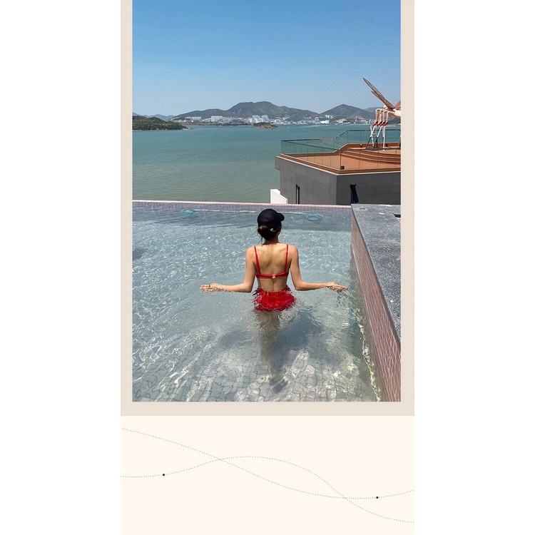 (Mẫu mới 2023) Bikini đỏ khoét eo xẻ ngực khoe dáng một mảnh Hàn Quốc