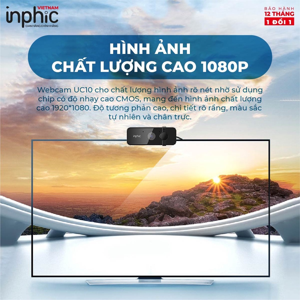 Webcam INPHIC UC10 Full HD 1080p Cực Nét Có Mic Dùng Cho Máy Tính Laptop Hỗ Trợ Học Tập và Làm Việc Online