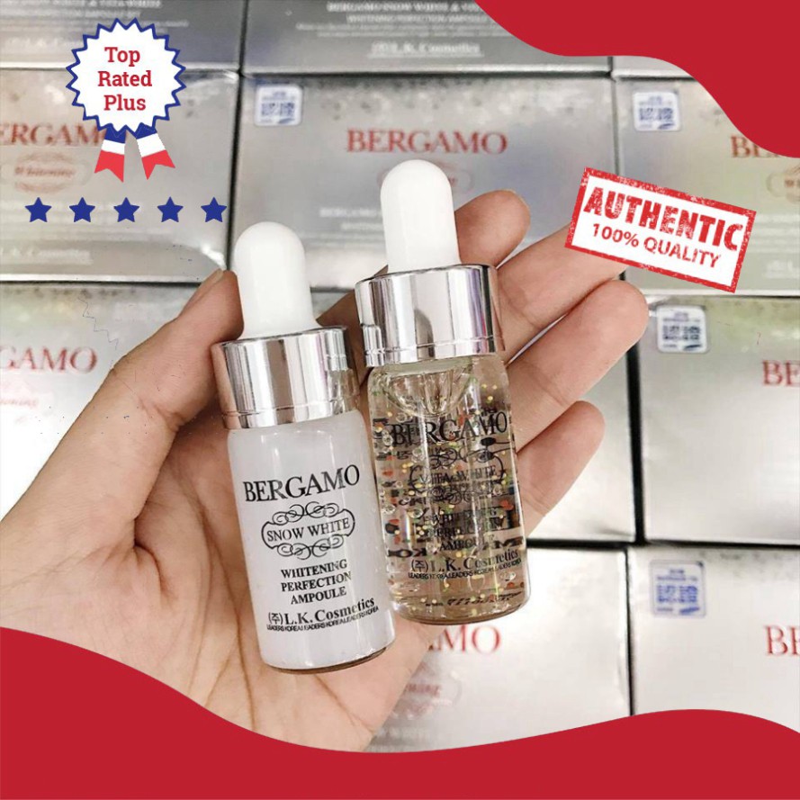 Set 4 chai serum dưỡng da BERGAMO SNOW WHITE & VITA-WHITE WHITENING PERFECTION AMPOULE 13ml